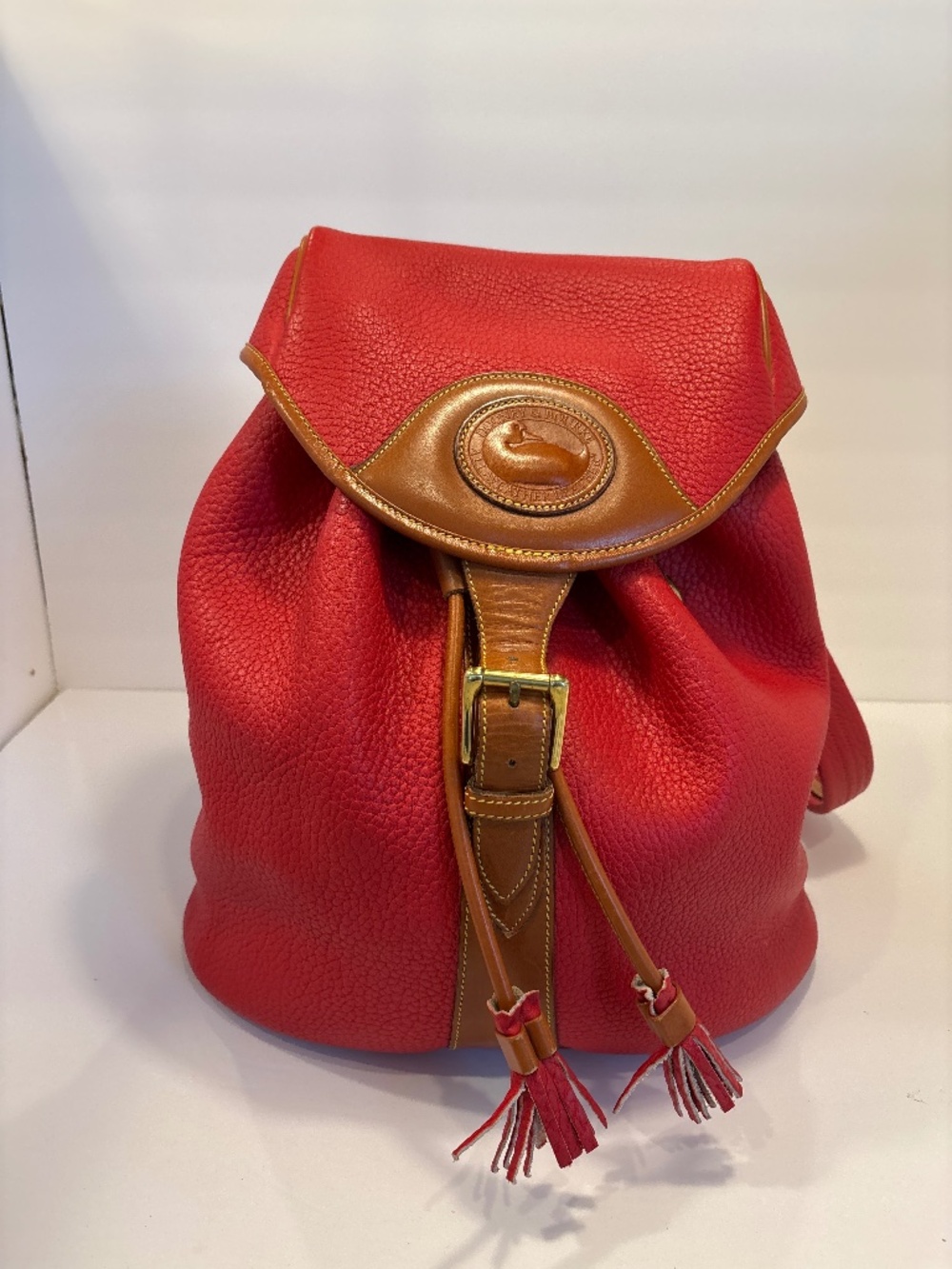 Vintage Dooney & Bourke Red All Weather Leather Large Sherpa Teton Backpack